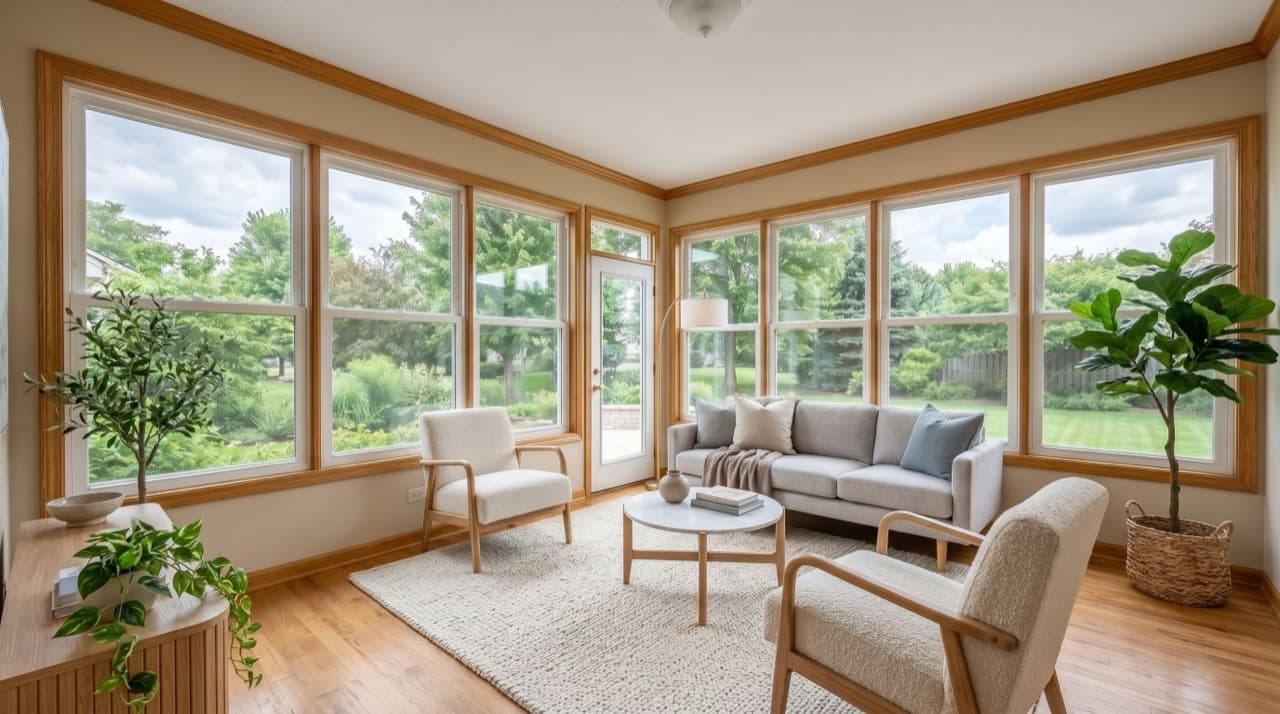 Virtually staged bright listing photo used as a real estate photographer landing page background